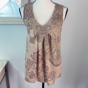 Apt. 9 Womens Tan Floral Patchwork V-Neck Sleeveless Top Size S